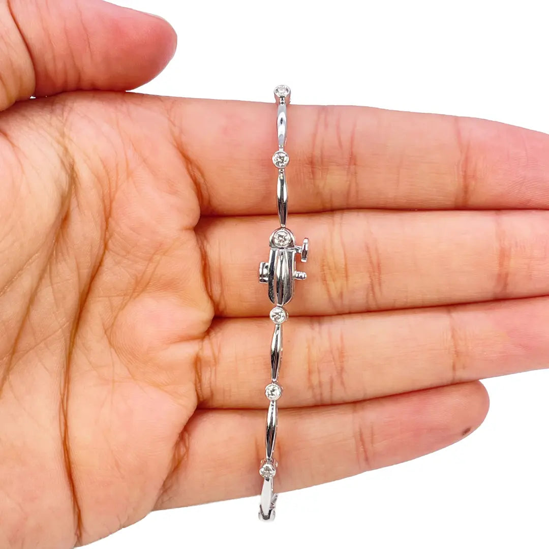 18ct White Gold Round Natural Diamond Bamboo Bracelet 0.55ct 7 Inches  Diamond Bracelets