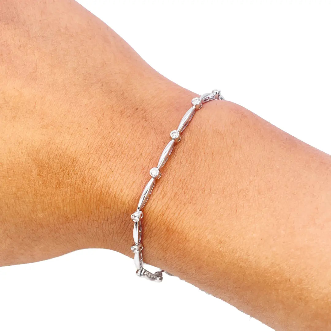 18ct White Gold Round Natural Diamond Bamboo Bracelet 0.55ct 7 Inches  Diamond Bracelets