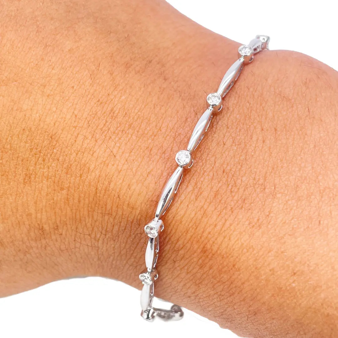 18ct White Gold Round Natural Diamond Bamboo Bracelet 0.55ct 7 Inches  Diamond Bracelets