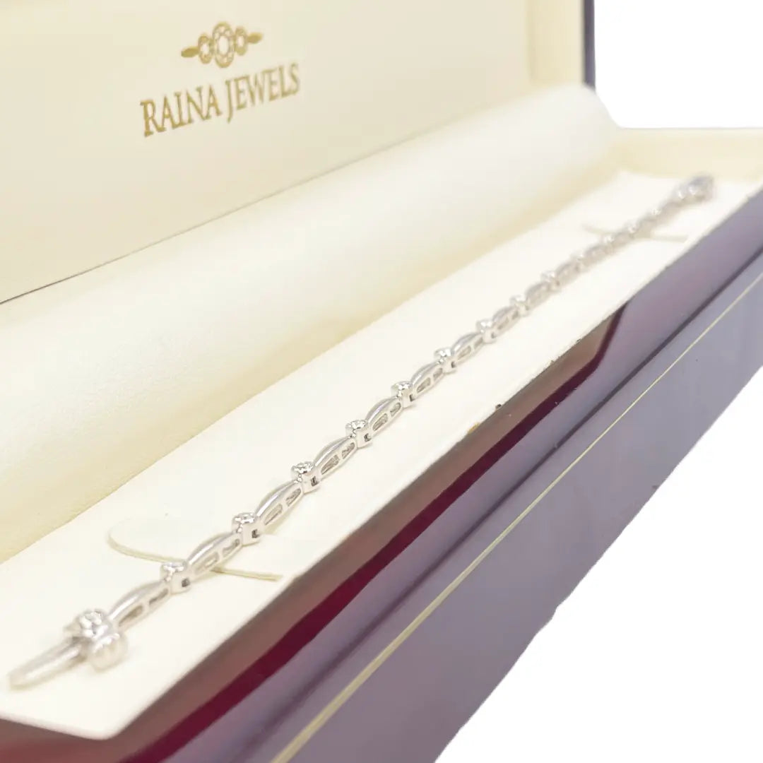 18ct White Gold Round Natural Diamond Bamboo Bracelet 0.55ct 7 Inches  Diamond Bracelets