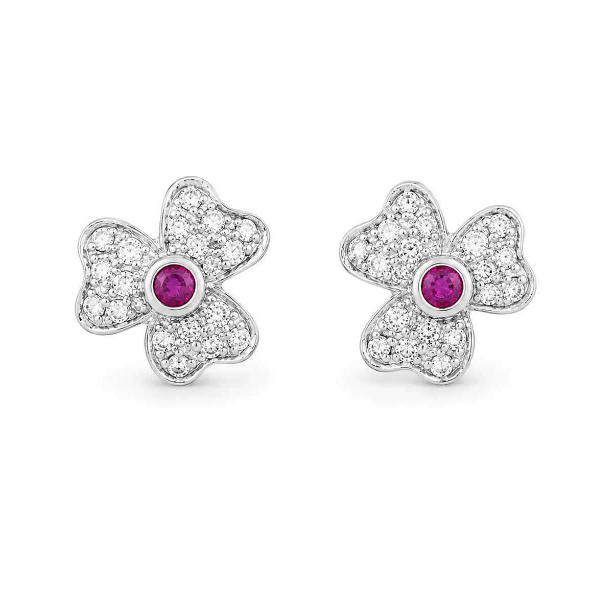 18ct White Gold Ruby & Diamond Earrings 0.20 cts Child friendly safe & secure  Diamond bracelet