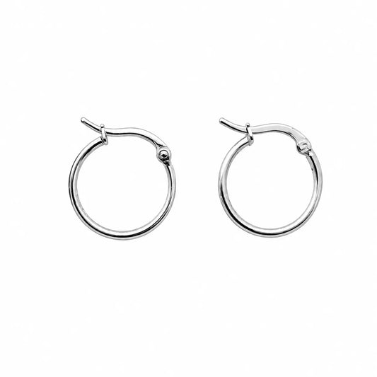 18ct White Gold Simple Round Hoop Earrings 15mm diameter 1.5gm  Gold earring