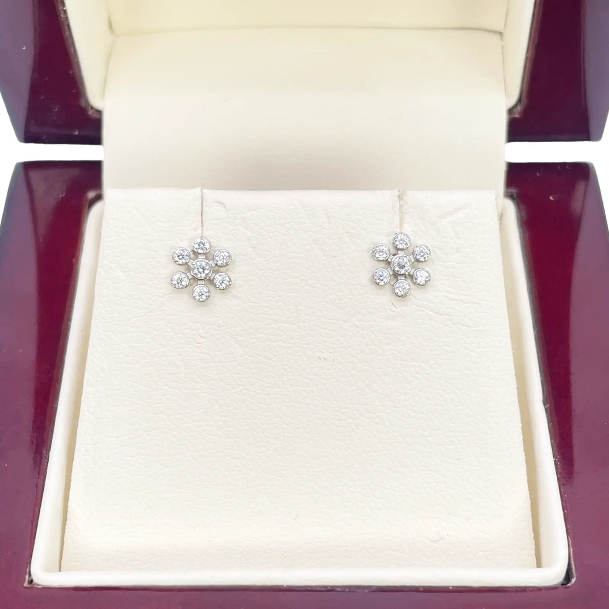 18ct White Gold Six Petal Flower Cubic Zirconia Bezel Children's Earrings 5.4mm Width 