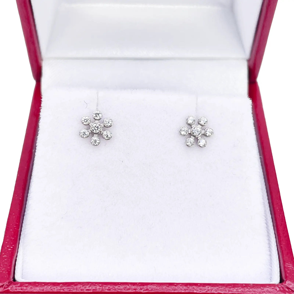 18ct White Gold Six Petal Flower Cubic Zirconia Bezel Children's Earrings 5.4mm Width 