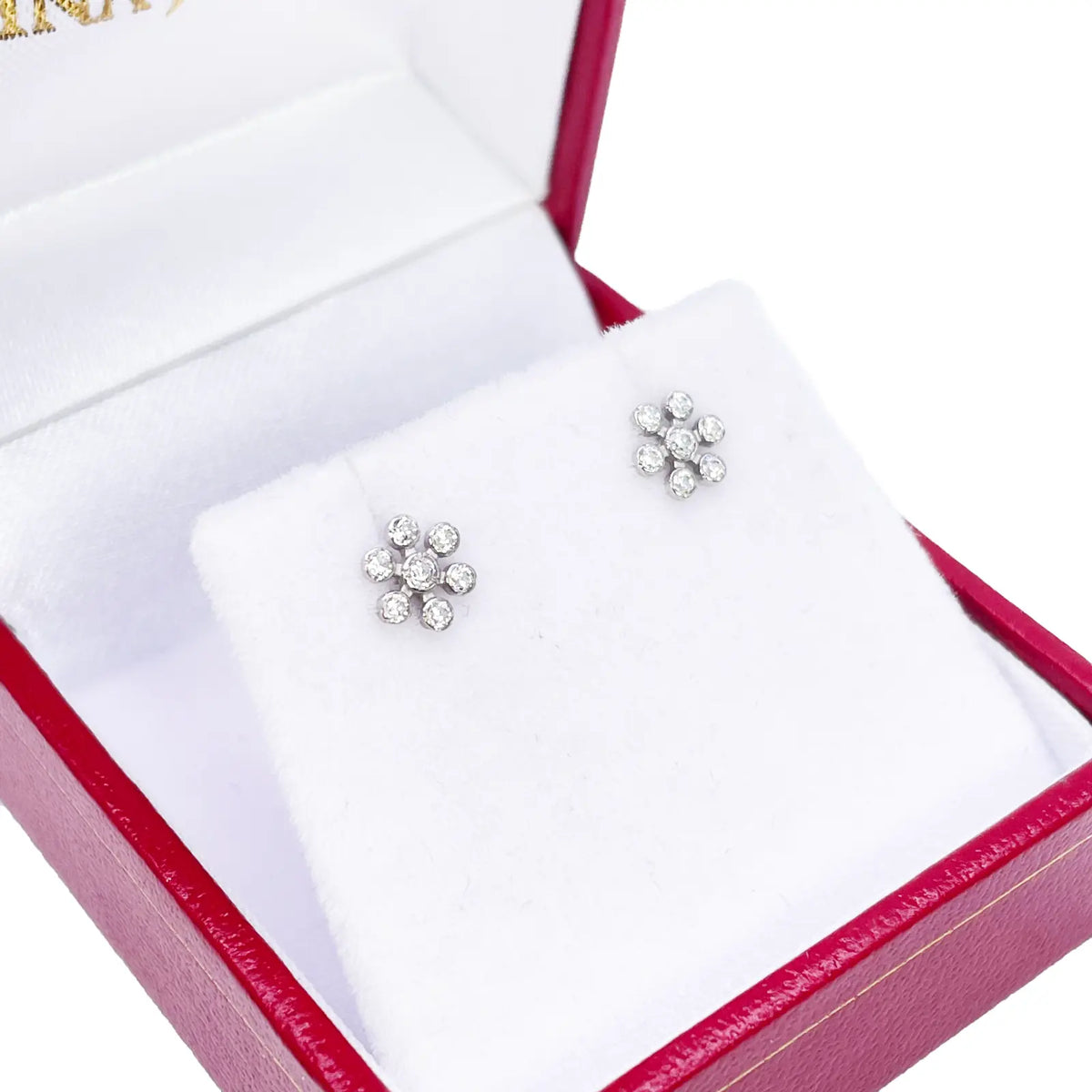 18ct White Gold Six Petal Flower Cubic Zirconia Bezel Children's Earrings 5.4mm Width 