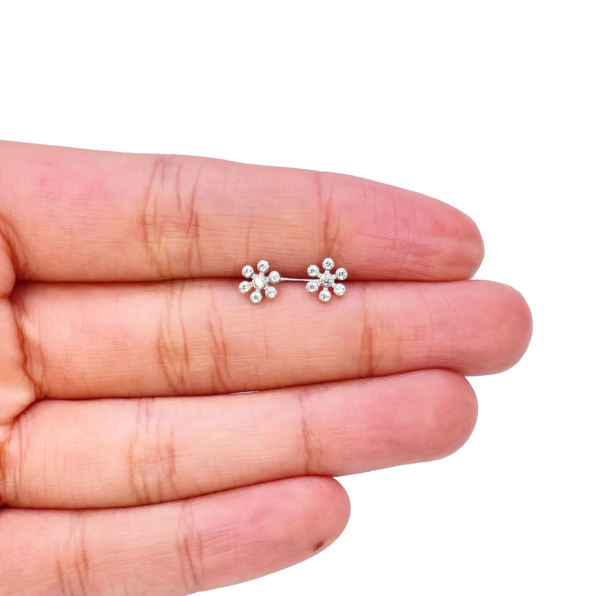 18ct White Gold Six Petal Flower Cubic Zirconia Bezel Children's Earrings 5.4mm Width 