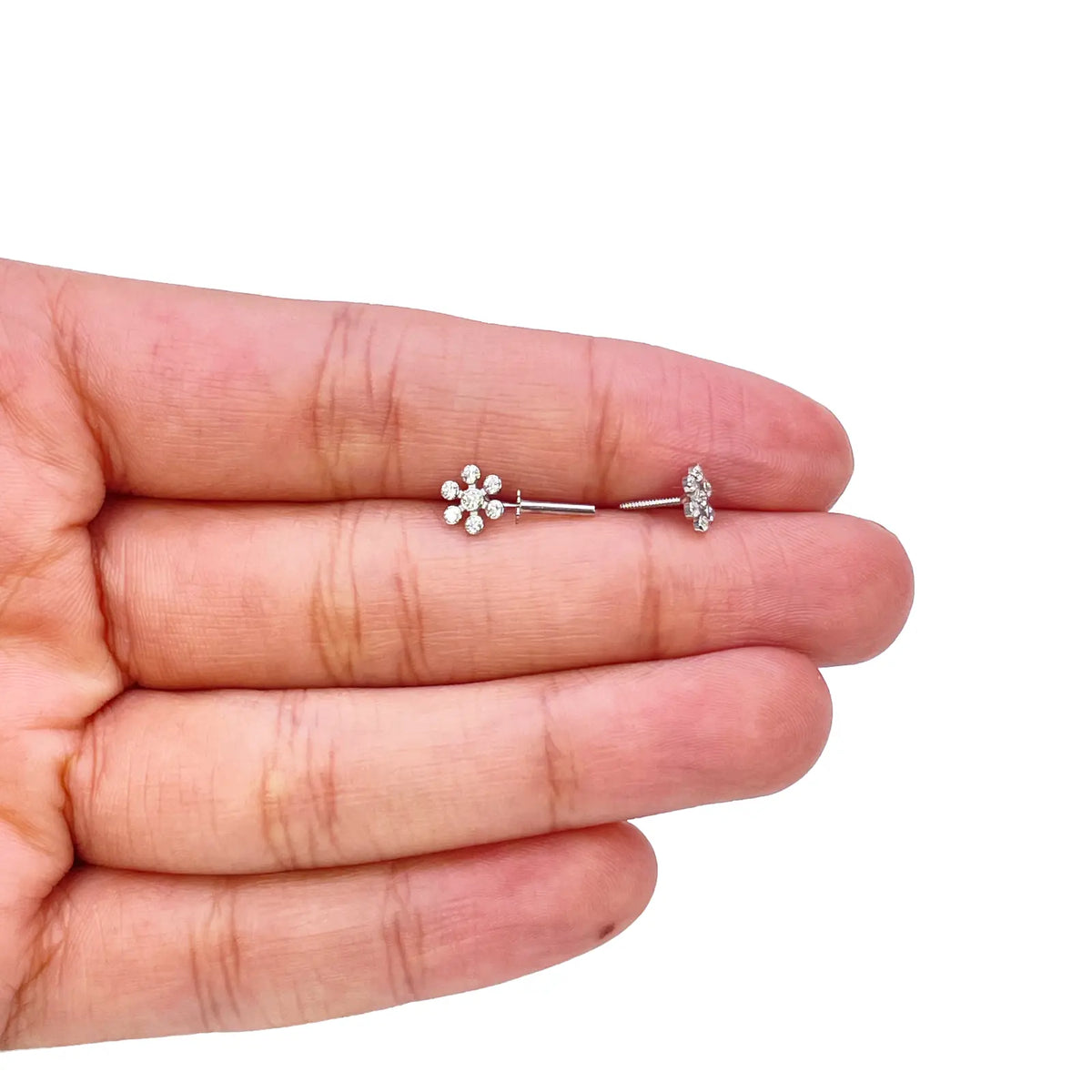 18ct White Gold Six Petal Flower Cubic Zirconia Bezel Children's Earrings 5.4mm Width 