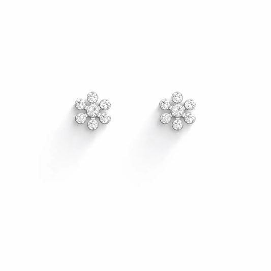 18ct White Gold Six Petal Flower Cubic Zirconia Bezel Children's Earrings 5.4mm Width  Children's gold earring