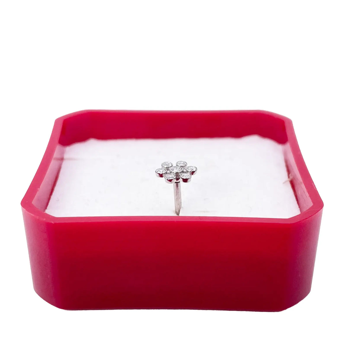 18ct White Gold Six Petal Flower Cubic Zirconia Bezel Nose Stud/Pin 5.4mm Length 