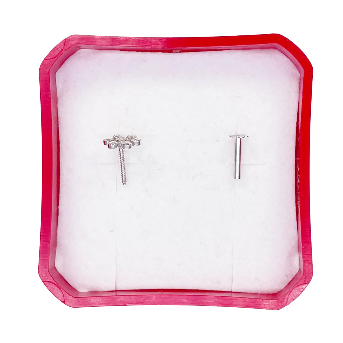 18ct White Gold Six Petal Flower Cubic Zirconia Bezel Nose Stud/Pin 5.4mm Length 