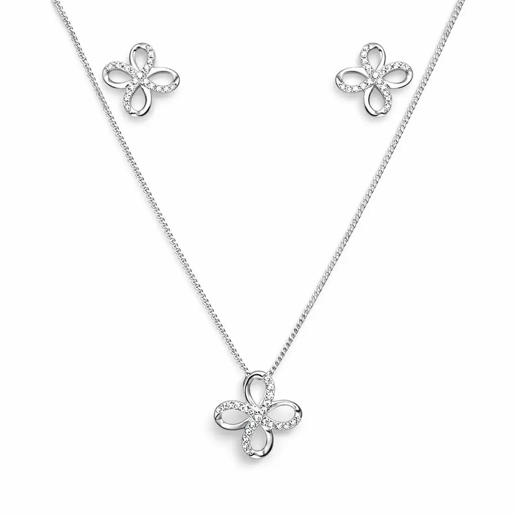 18ct White Gold Swirl Infinity Diamond Earrings & Matching Pendant 0.17ct  Diamond Pendant