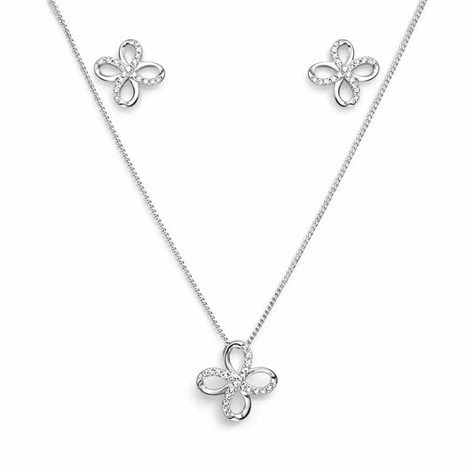 18ct White Gold Swirl Infinity Diamond Earrings & Matching Pendant 0.17ct  Diamond Pendant