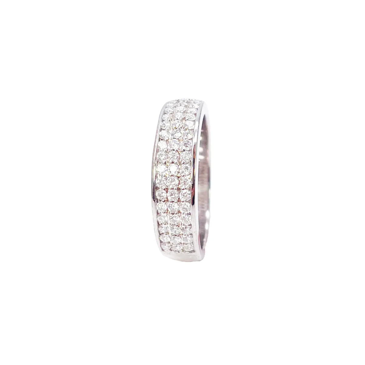 18ct White Gold Three Row Natural Diamond Half Eternity Wedding Band 0.45ct  Diamond Ring