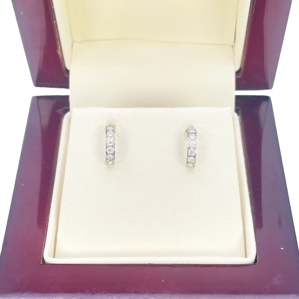 18ct White Gold Tiny Half Hoop Cubic Zirconia Children's Earrings 8.7mm Length 