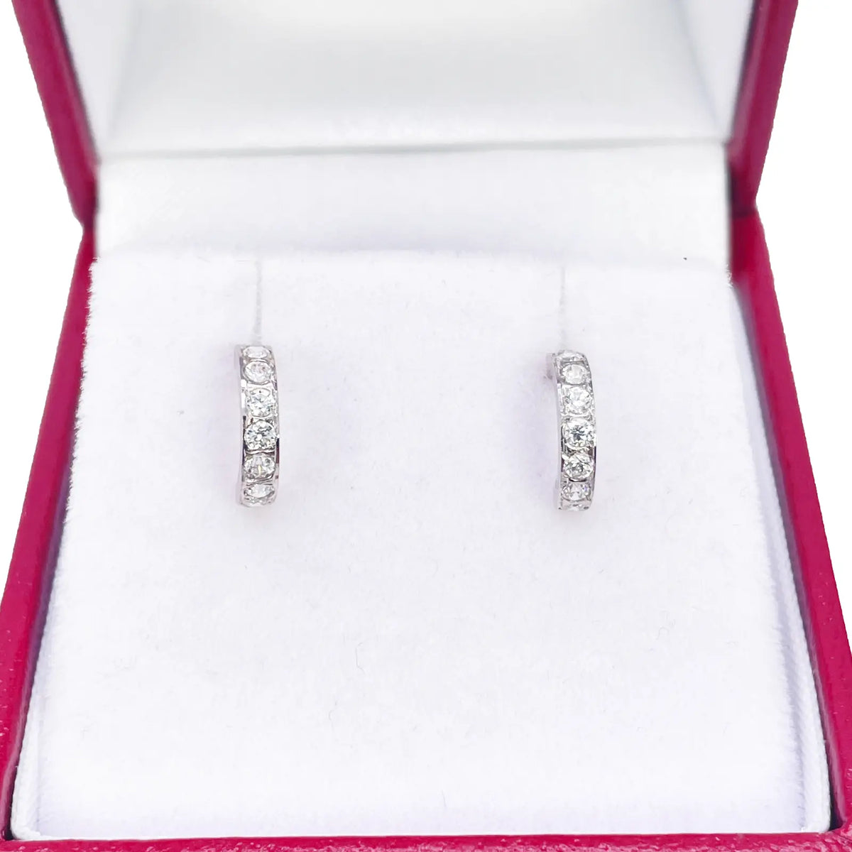 18ct White Gold Tiny Half Hoop Cubic Zirconia Children's Earrings 8.7mm Length 