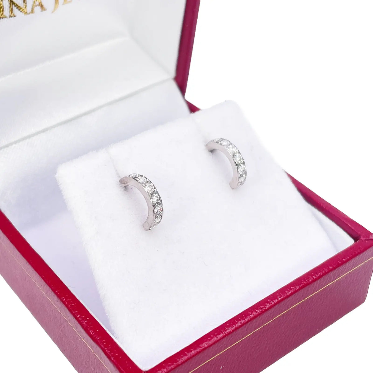 18ct White Gold Tiny Half Hoop Cubic Zirconia Children's Earrings 8.7mm Length 