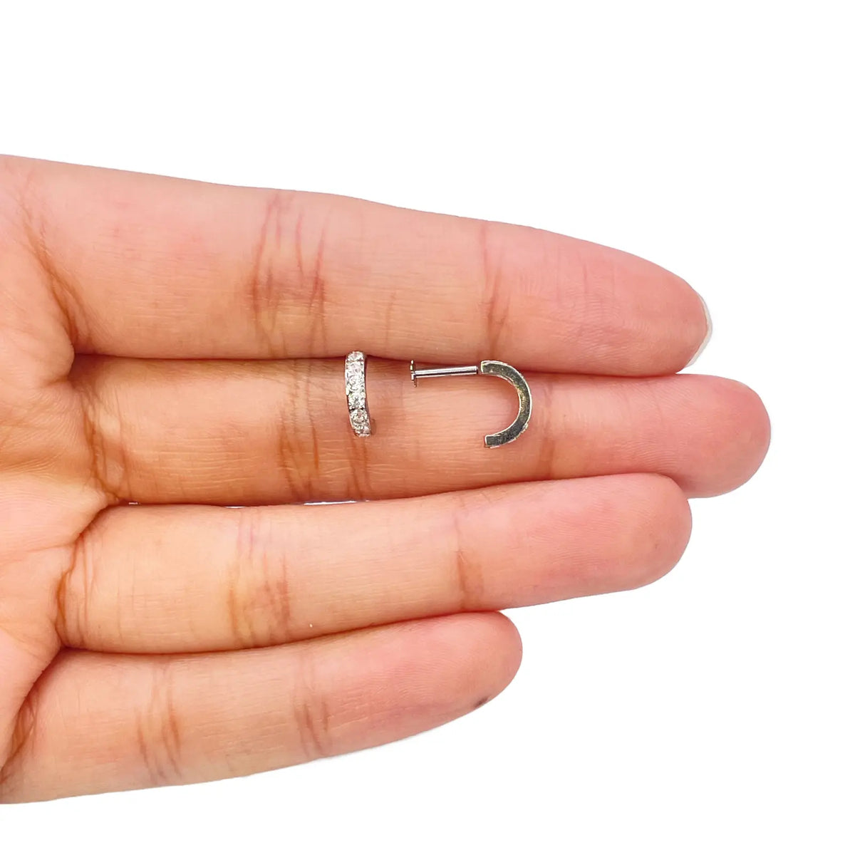 18ct White Gold Tiny Half Hoop Cubic Zirconia Children's Earrings 8.7mm Length 