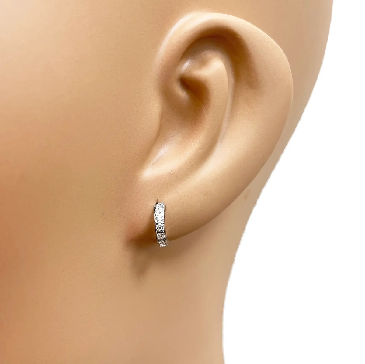 18ct White Gold Tiny Half Hoop Cubic Zirconia Children's Earrings 8.7mm Length 