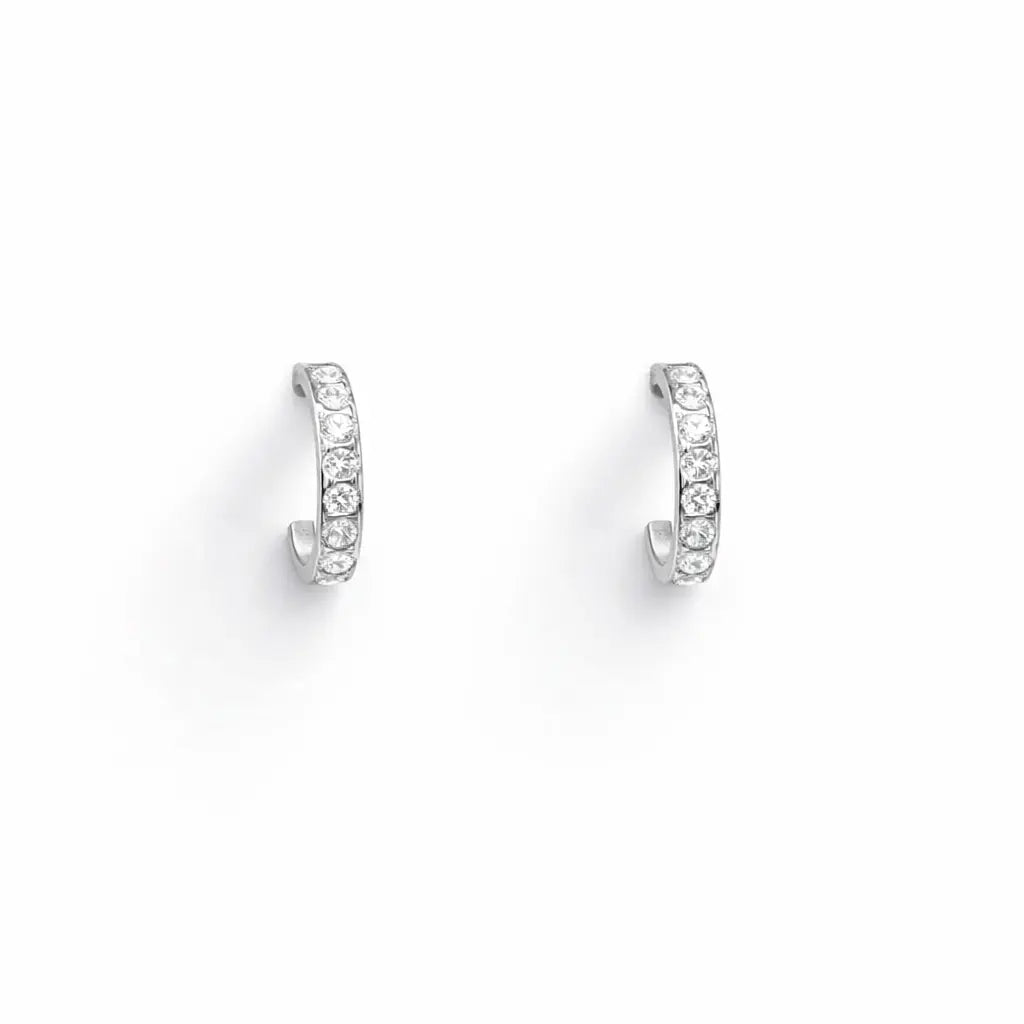 18ct White Gold Tiny Half Hoop Cubic Zirconia Children's Earrings 8.7mm Length  Children's gold earring