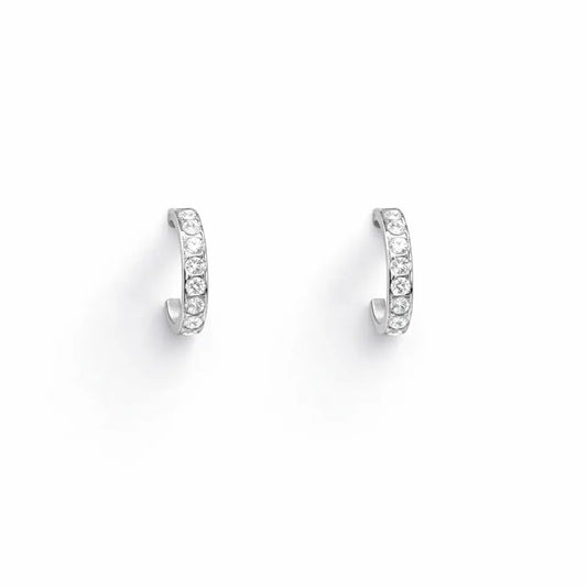 18ct White Gold Tiny Half Hoop Cubic Zirconia Children's Earrings 8.7mm Length  Children's gold earring