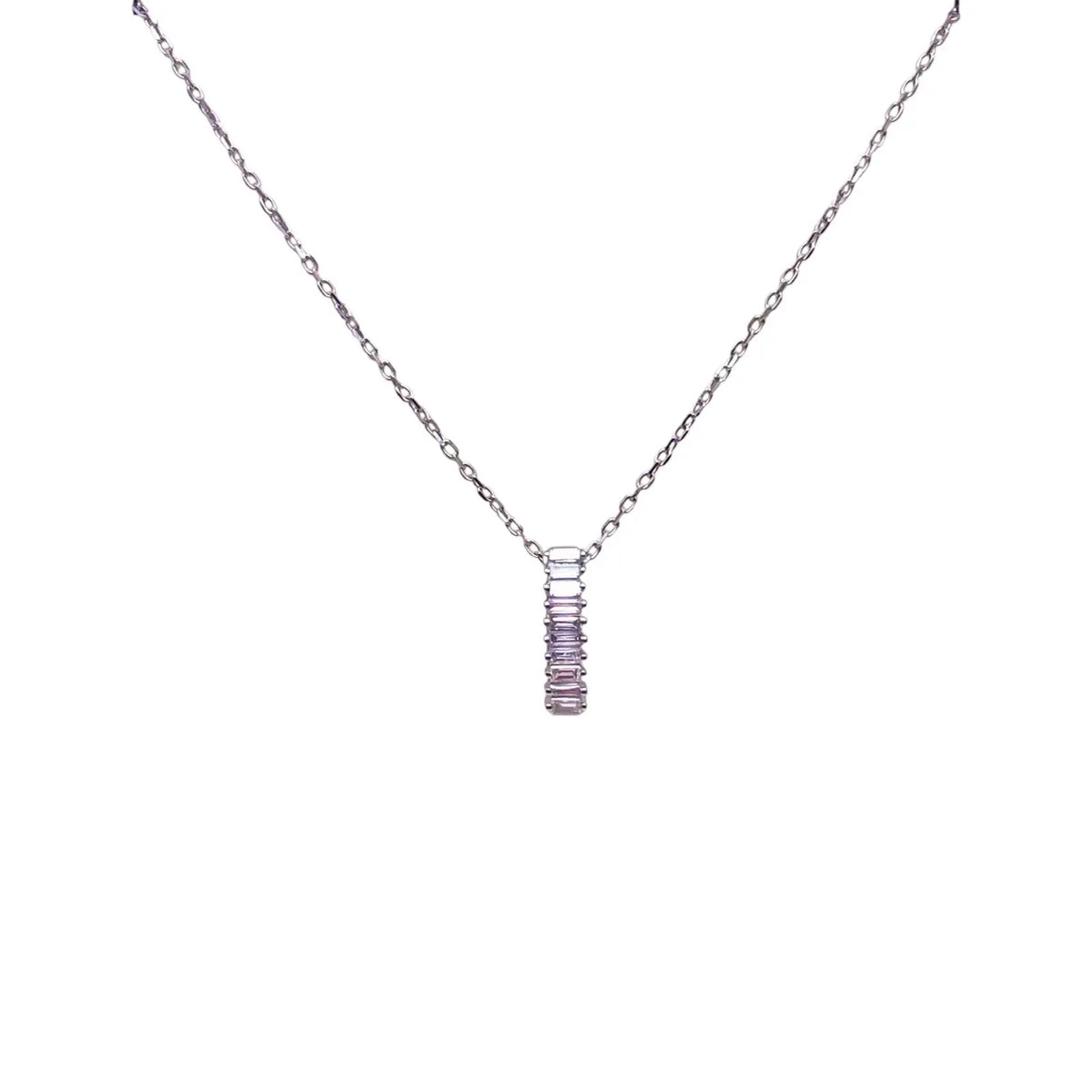 18ct White Gold & Natural Baguette Diamonds Rectangular Pendant Necklace 0.15ct  Gold Necklace