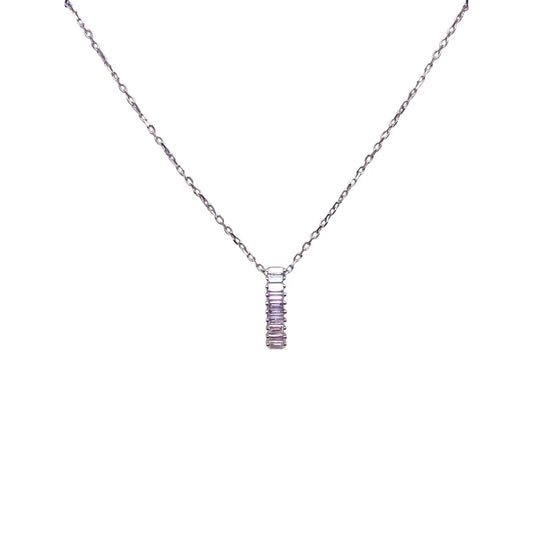 18ct White Gold & Natural Baguette Diamonds Rectangular Pendant Necklace 0.15ct  Gold Necklace