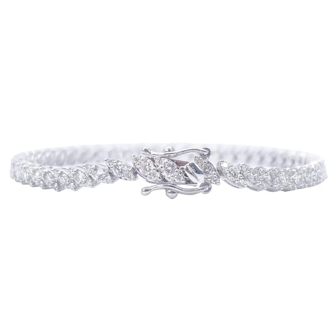 18ct White Gold & Natural Diamond Leaf Marquise Style Tennis Bracelet 3.21ct  Diamond Bracelets