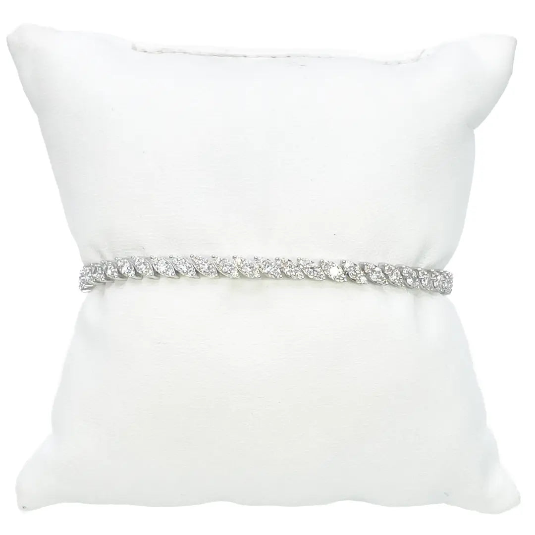 18ct White Gold & Natural Diamond Leaf Marquise Style Tennis Bracelet 3.21ct  Diamond Bracelets