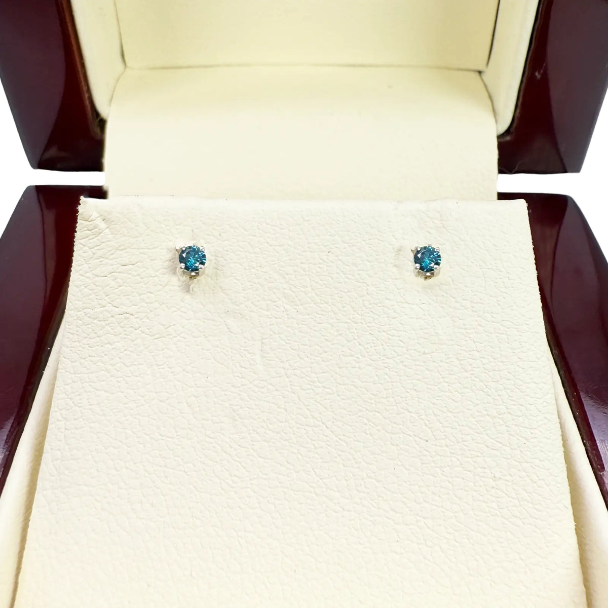 18ct White Gold & Natural Round 4-Claw Blue Diamond Children's Earrings 0.05ct 