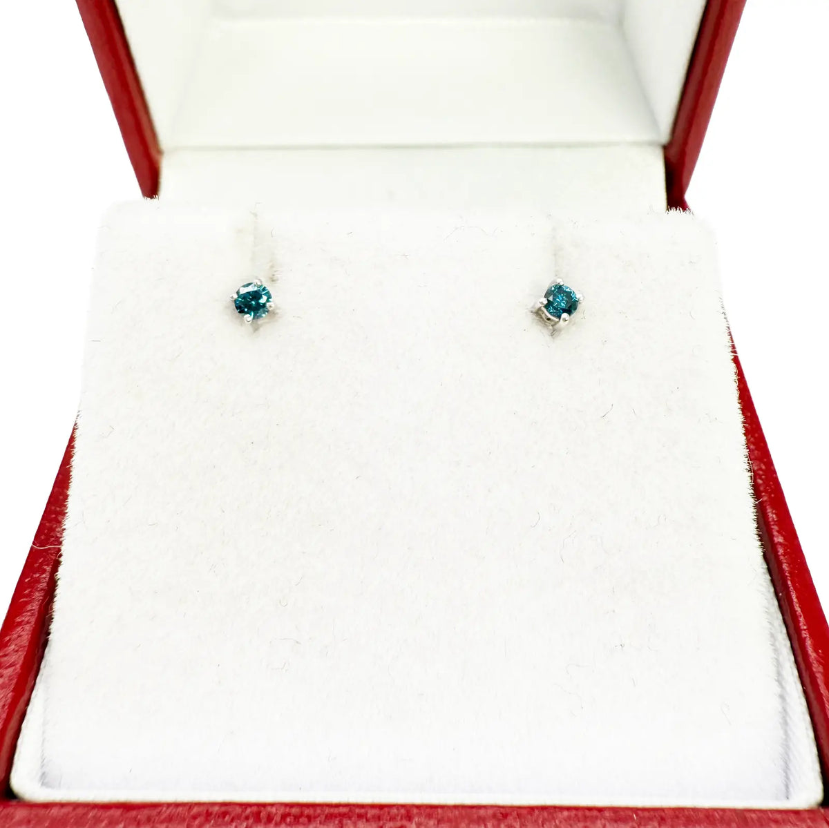 18ct White Gold & Natural Round 4-Claw Blue Diamond Children's Earrings 0.05ct 