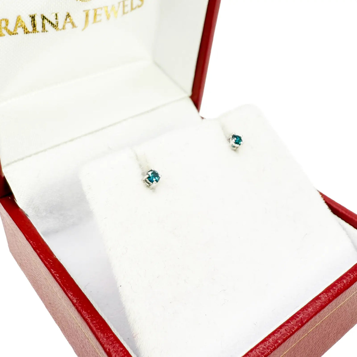 18ct White Gold & Natural Round 4-Claw Blue Diamond Children's Earrings 0.05ct 