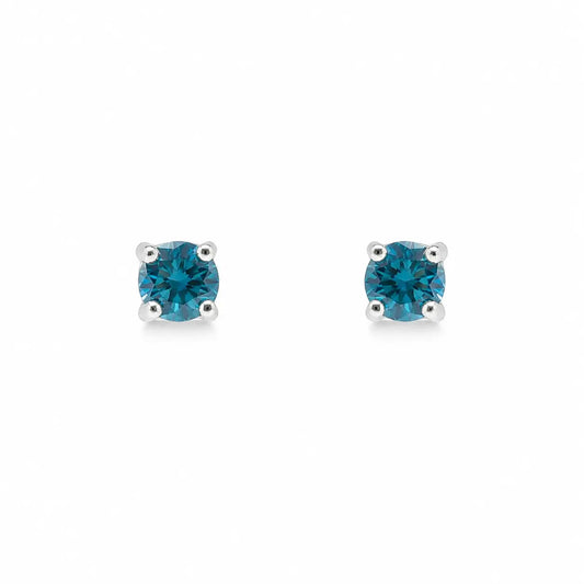18ct White Gold & Natural Round 4-Claw Blue Diamond Children's Earrings 0.05ct  Children's diamond earring
