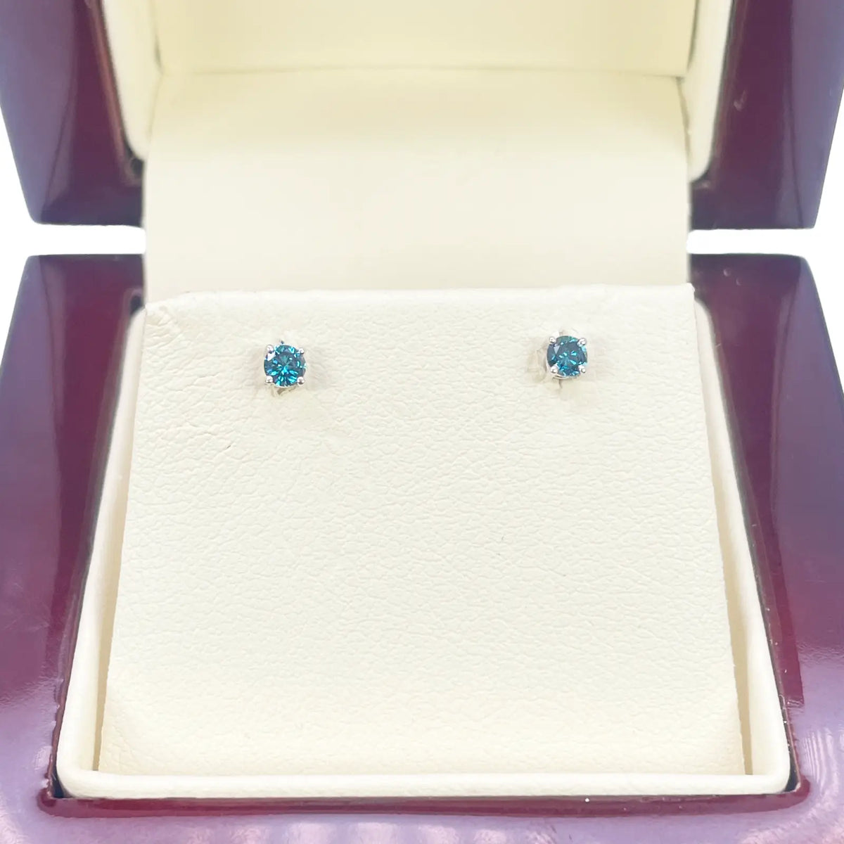18ct White Gold & Natural Round 4-Claw Blue Diamond Children's Earrings 0.15ct 