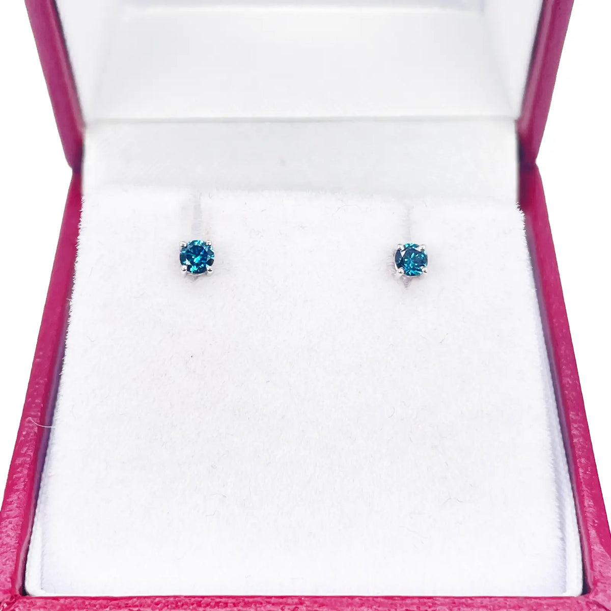 18ct White Gold & Natural Round 4-Claw Blue Diamond Children's Earrings 0.15ct 