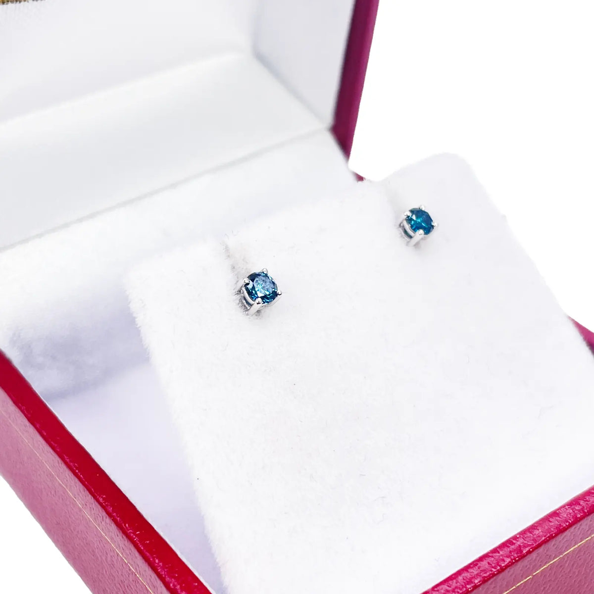 18ct White Gold & Natural Round 4-Claw Blue Diamond Children's Earrings 0.15ct 