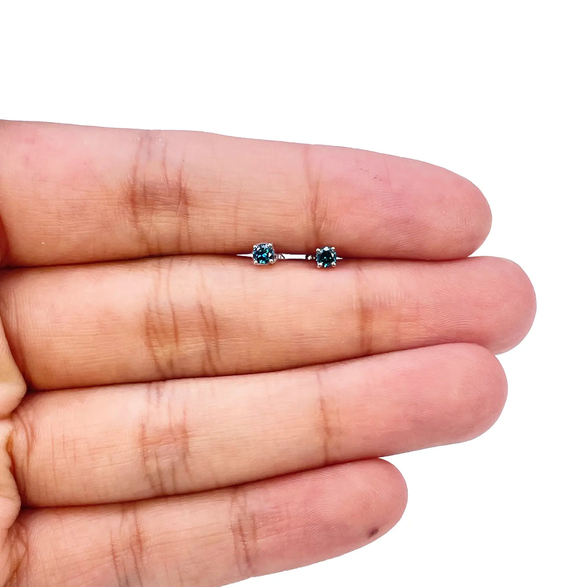 18ct White Gold & Natural Round 4-Claw Blue Diamond Children's Earrings 0.15ct 