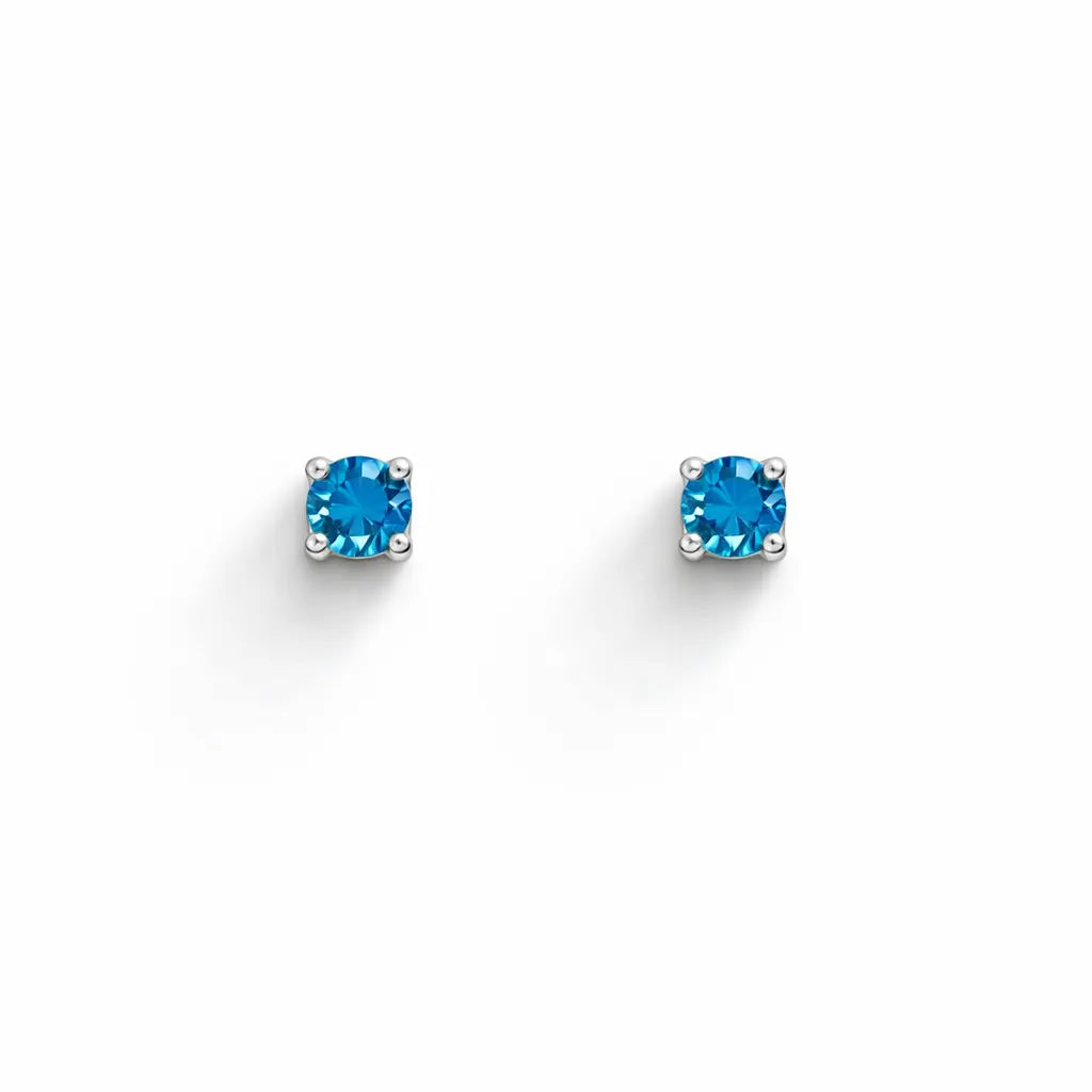 18ct White Gold & Natural Round 4-Claw Blue Diamond Children's Earrings 0.15ct  Children's diamond earring