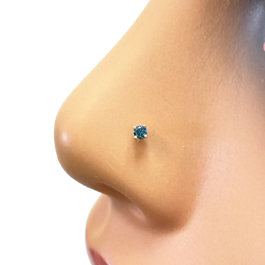 18ct White Or Rose Gold Blue Diamond Nose Stud Pin 0.03ct 4 claw 2mm Width  Body Piercings