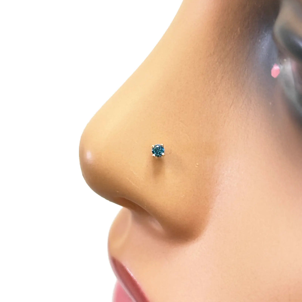 18ct White Or Rose Gold Blue Diamond Nose Stud Pin 0.03ct 4 claw 2mm Width  Body Piercings
