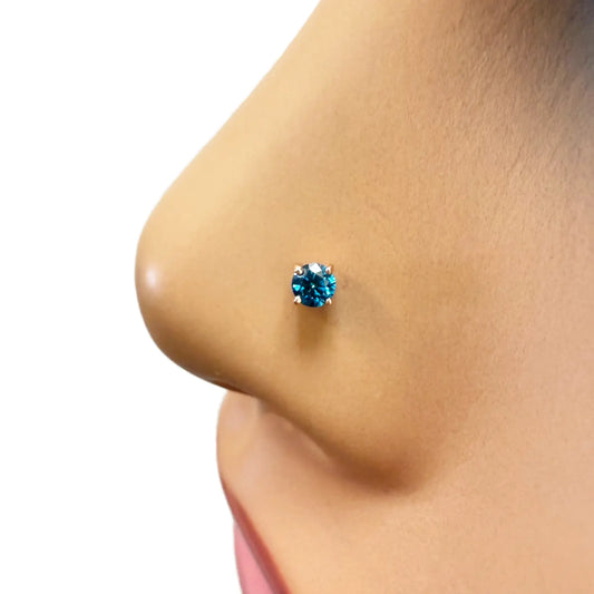 18ct White Or Rose Gold Blue Diamond Nose Stud Pin 0.08ct 4 claw 2.6mm Width  Body Piercings