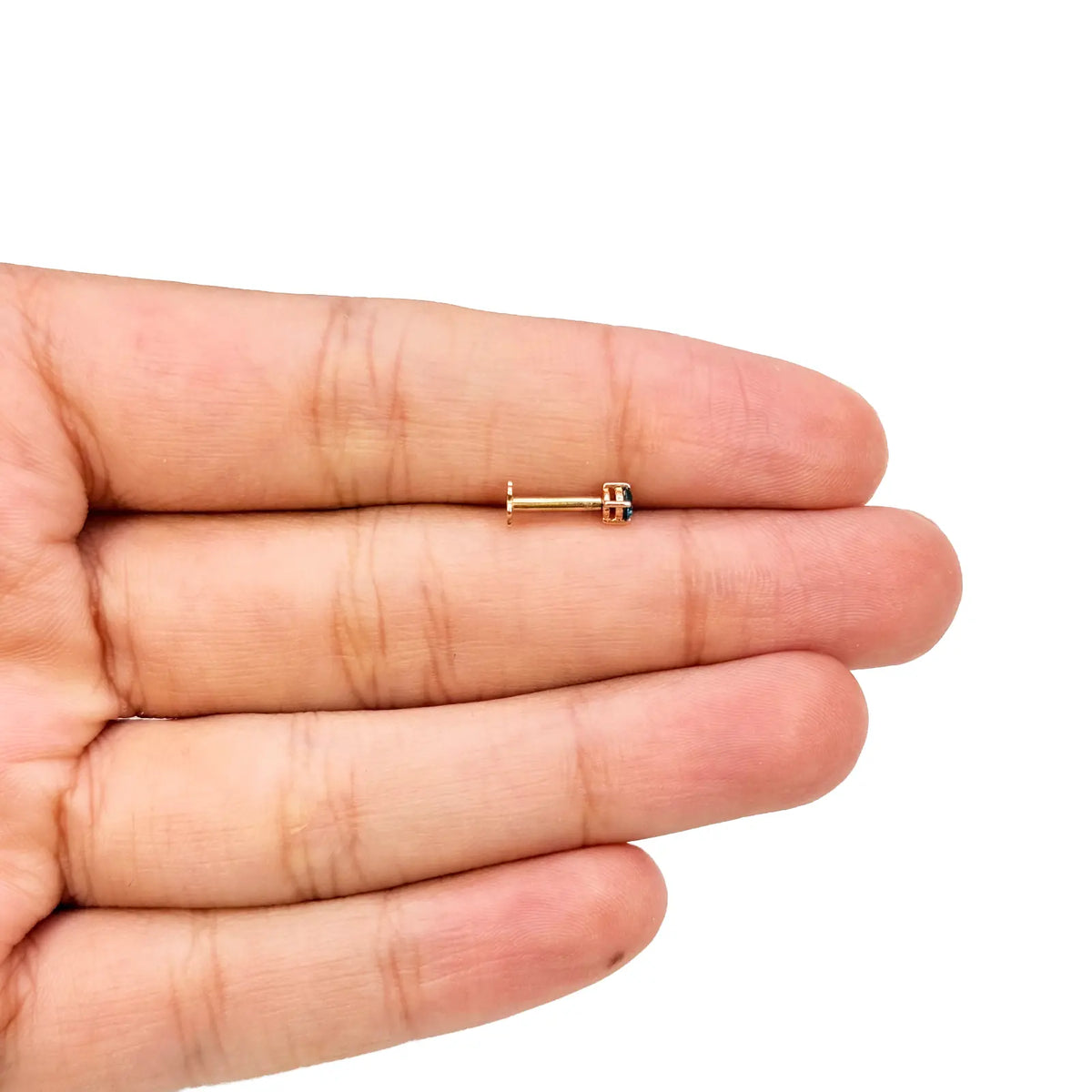 18ct White Or Rose Gold Blue Diamond Nose Stud Pin 0.08ct 4 claw 2.6mm Width  Body Piercings
