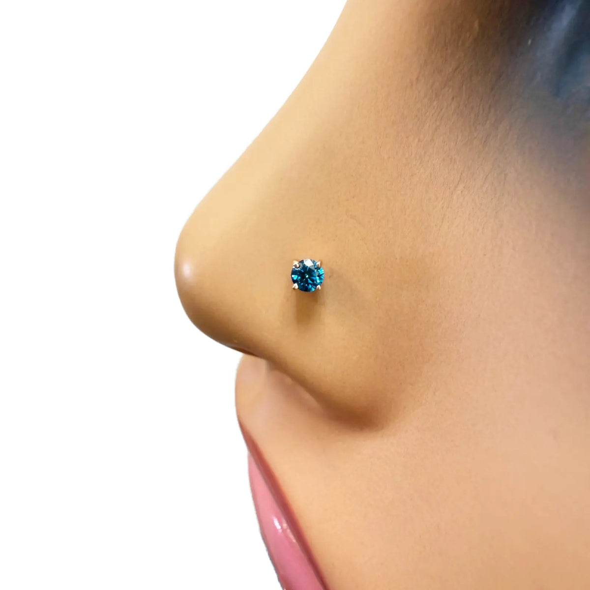 18ct White Or Rose Gold Blue Diamond Nose Stud Pin 0.08ct 4 claw 2.6mm Width  Body Piercings