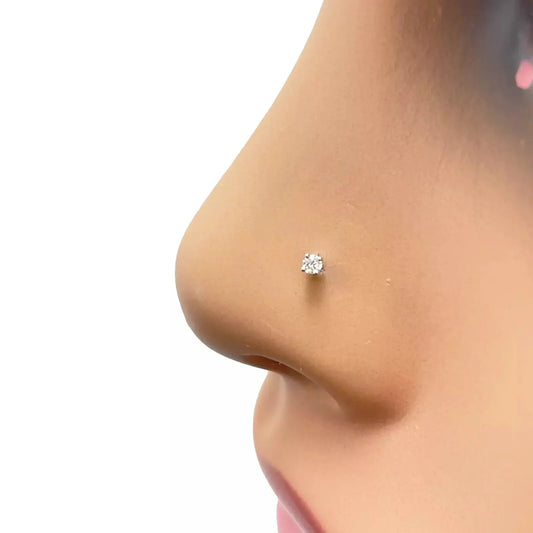 18ct White Or Yellow Gold Diamond Nose Stud Pin 0.02ct 4 claw 1.7mm Width  Body Piercings