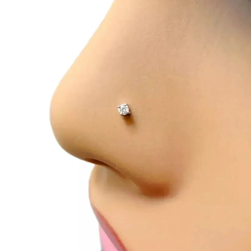 18ct White Or Yellow Gold Diamond Nose Stud Pin 0.02ct 4 claw 1.7mm Width  Body Piercings
