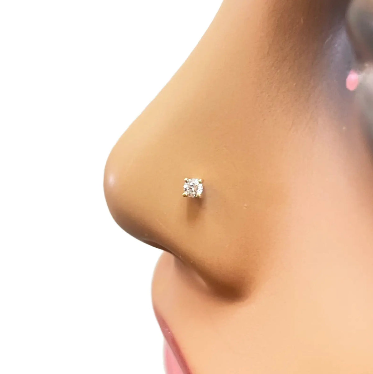 18ct White Or Yellow Gold Diamond Nose Stud Pin 0.05ct 4 claw 2.3mm Width  Body Piercings