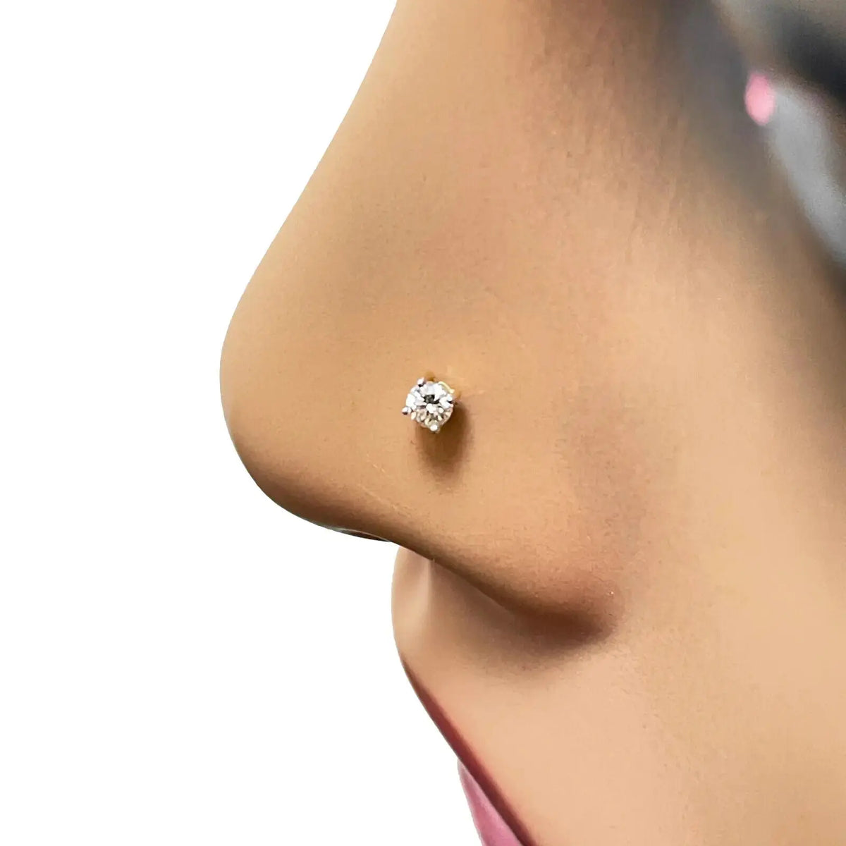 18ct White Or Yellow Gold Diamond Nose Stud Pin 0.05ct 4 claw 2.3mm Width  Body Piercings