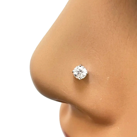 18ct White Or Yellow Gold Diamond Nose Stud Pin 0.12ct 4claw 3.0mm Width  Body Piercings