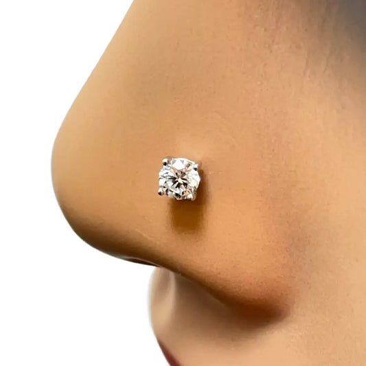 18ct White Or Yellow Gold Diamond Nose Stud Pin 0.15ct 4claw 3.4mm Width  Body Piercings
