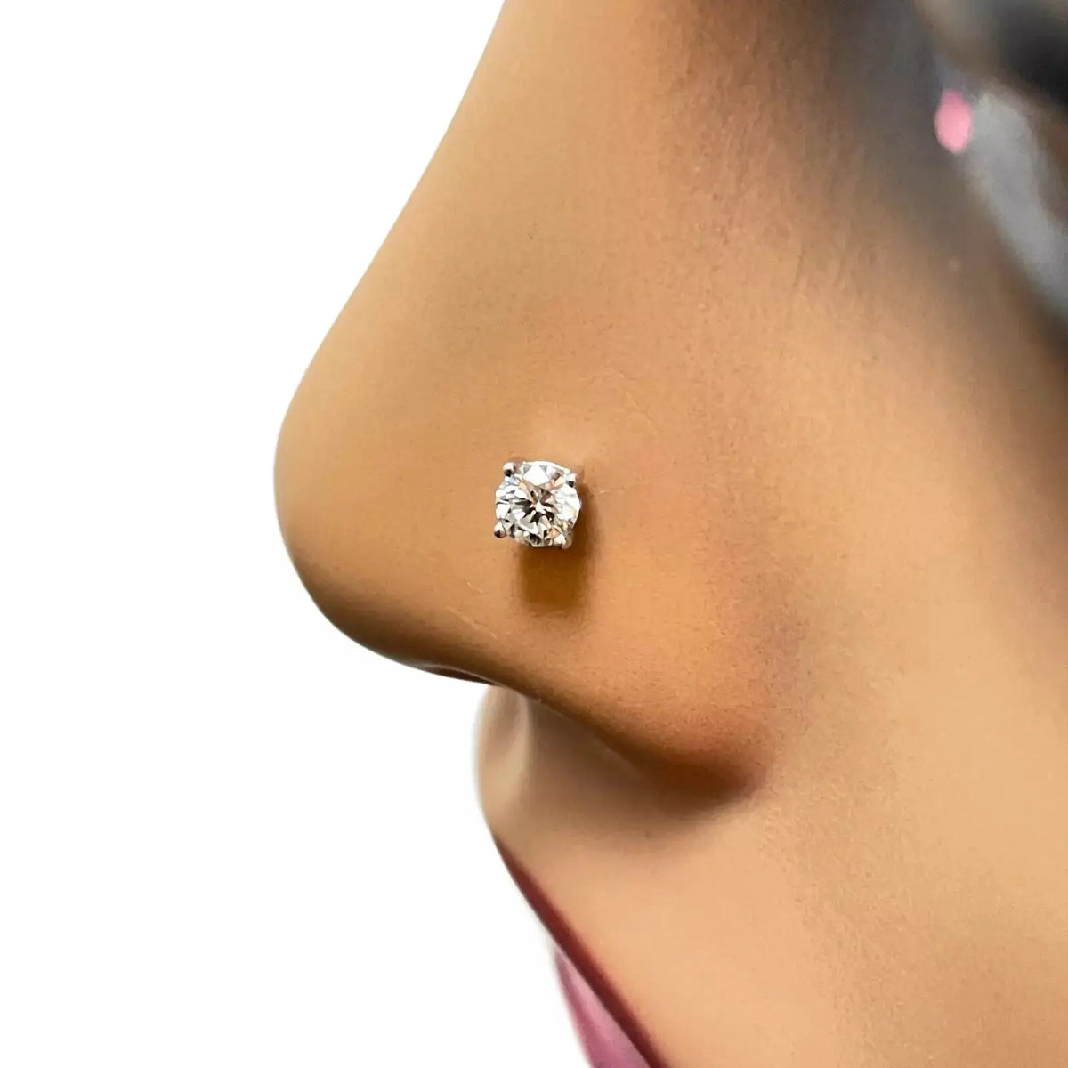 18ct White Or Yellow Gold Diamond Nose Stud Pin 0.15ct 4claw 3.4mm Width  Body Piercings