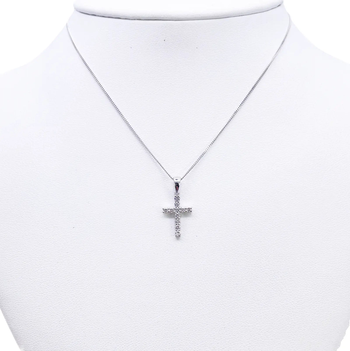 18ct White Or Yellow Gold Natural Diamond Prong Cross Pendant 0.24ct 